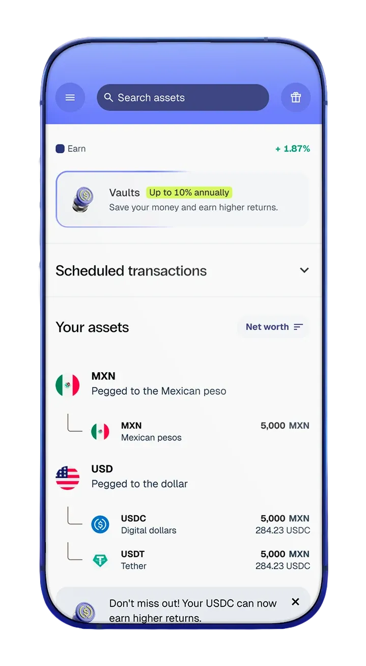 App home screen with the Vaults entry point