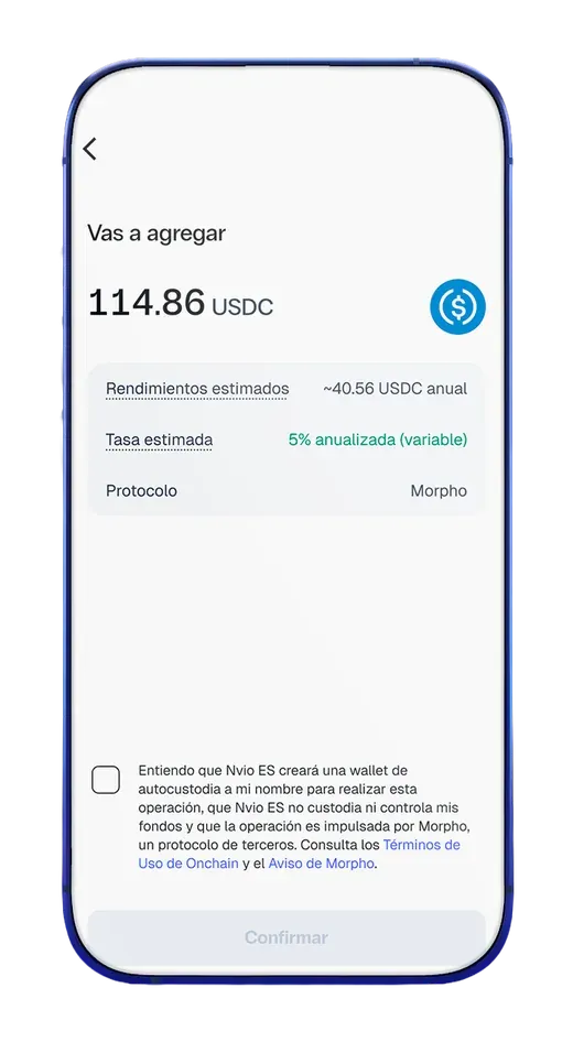 Pantalla para definir el monto a agregar